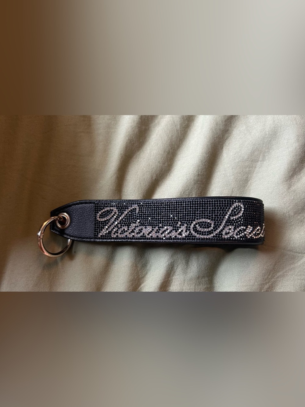Victoria's Secret Black and Silver Rhinestone Key Strap